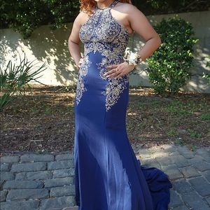Navy blue and Gold Prom Dress